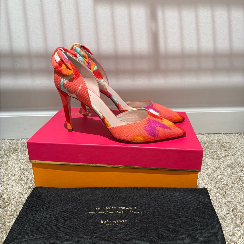 Kate Spade Peggy Vibrant Orange and Pink Heels brand new